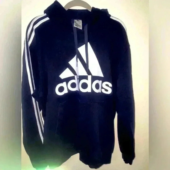 Adidas Men's 3-Stripes Fleece Hooded Sweatshirt Dark Blue - Picture 2 of 10